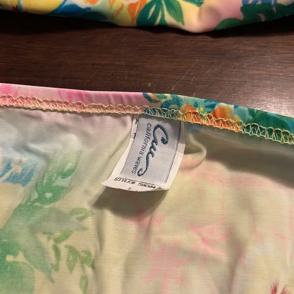 California waves 2005 2pc swimsuit tropical print halter top new large - Picture 2 of 16